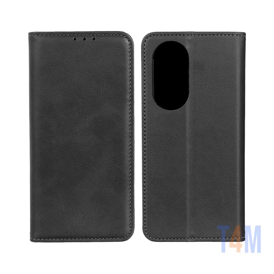 Leather Flip Cover with Internal Pocket For Oppo A58 Black